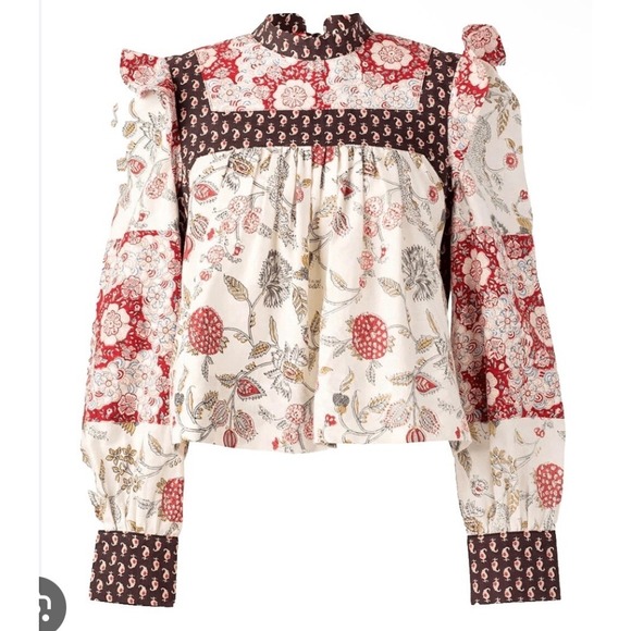 Alix Of Bohemia Tops - Alix of Bohemia Madeline Patchwork Top Red Black Floral Cotton Blouse Small